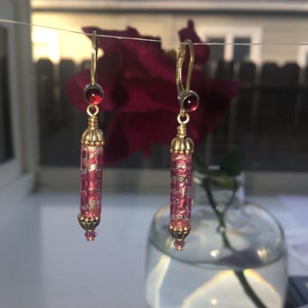 317: Pink Venetian Glass Icicle Earrings